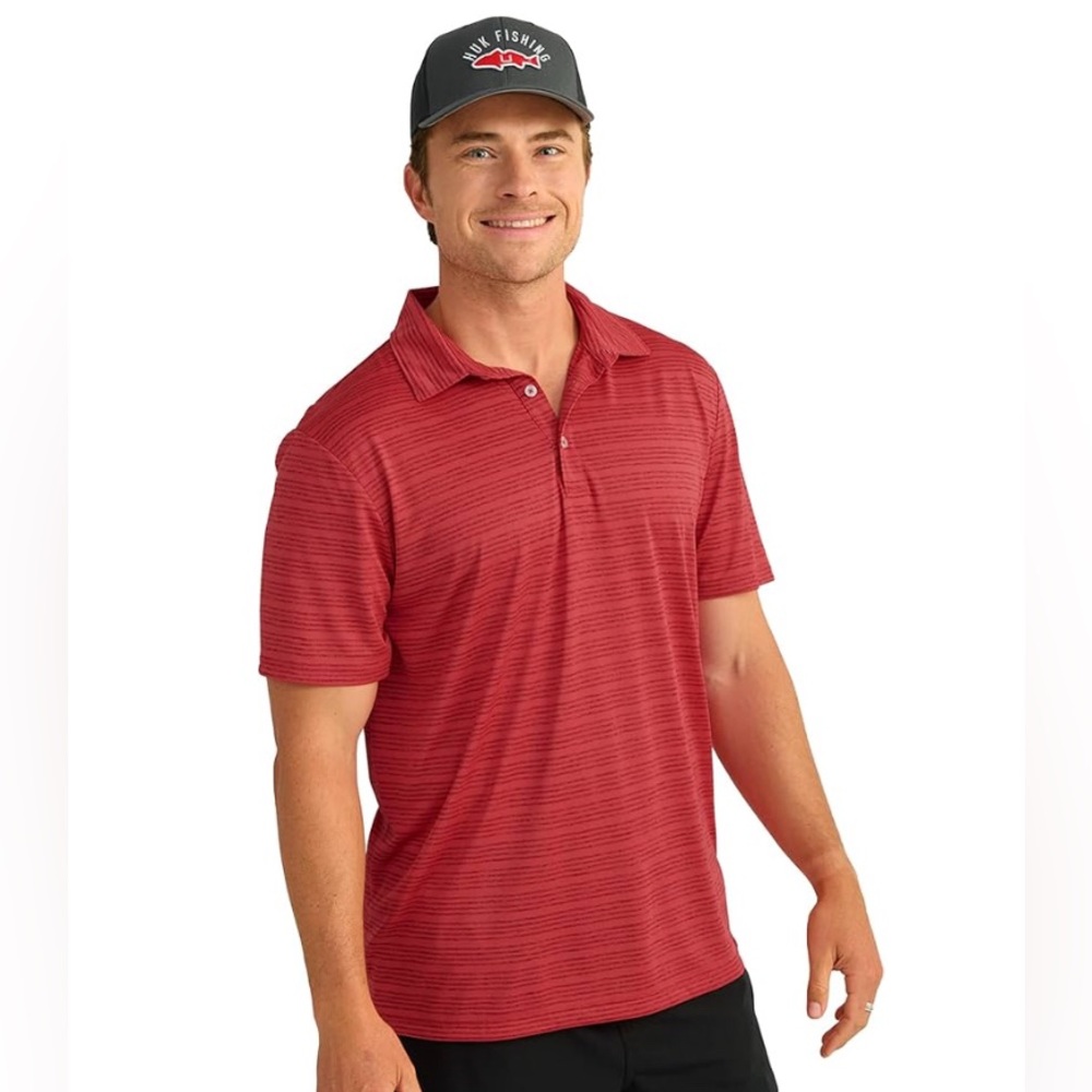 HUK Men's Pursuit Pattern, Performance Short Sleeve Polo Shirt Red XXXL NWT